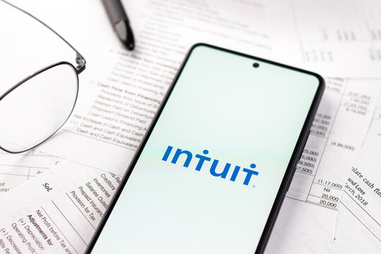 West Bangal, India - April 20, 2022 : Intuit logo on phone screen stock image.