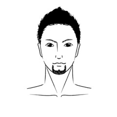 手描きのアジア人風で短髪のイケメン男性の髭のデザイン脱毛の顔のイラスト