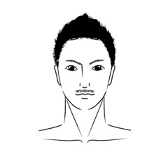 手描きのアジア人風で短髪のイケメン男性の髭のデザイン脱毛の顔のイラスト