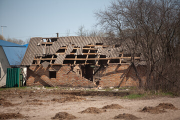 A barn destroyed by a Russian shell