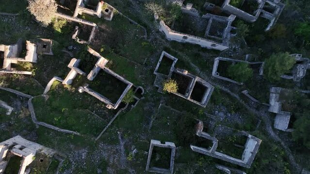 Kayakoy Village Drone Video, April 2022 Fethiye Aegean Sea, Mugla Turkey