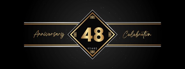 48 years anniversary golden color with decorative frame isolated on black background for anniversary celebration event, birthday party, brochure, greeting card. 48 Year Anniversary Template Design