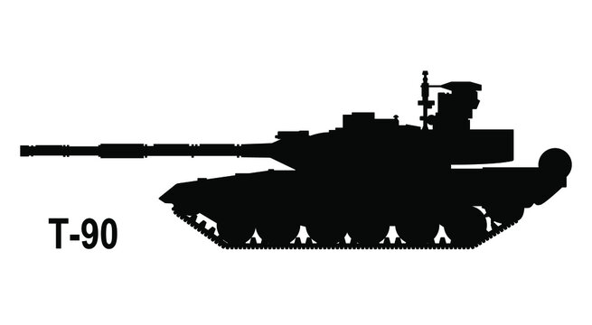 Battle tank T-90. Tank icon. Vector illustration. Tank silhouette