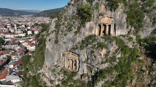 Dalyan River and Rock Tombs Drone Video, Dalyan Ortaca, Mugla Turkey