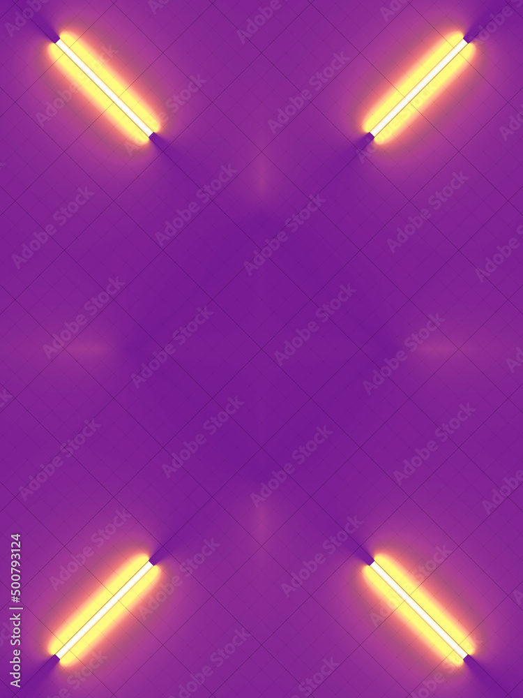 Poster fluorescent lamps on a violet background. abstract 3d rendering geometric neon pattern digital illus