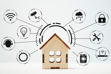 IOT or Internet of Things and smart home. Icons around the house model.