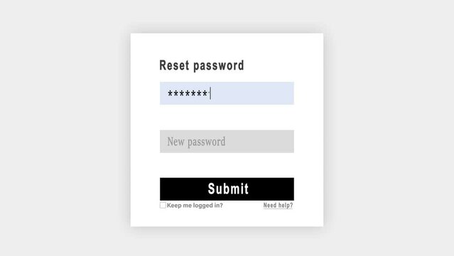 Reset Your Password  Form Pop up on Website.  Registration  fields with passwords confirmation. Animated template for UI and UX Web Design. 4k Video	