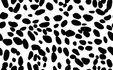 Abstract modern dalmatian fur seamless pattern. Animals trendy background. Black and white decorative vector illustration for print, card, postcard, fabric, textile. Modern ornament of stylized skin