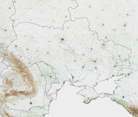 Physical map of Europe, Ukraine and borders. Russia and Belarus, Crimea and the Black Sea. Borders and provinces of Ukraine, map. Military maneuvers at the borders