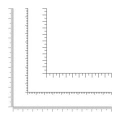 Set of corner ruler templates. GraphIc measuring tool scales with vertical and horizontal lines isolated on white background. Vector outline illustration.