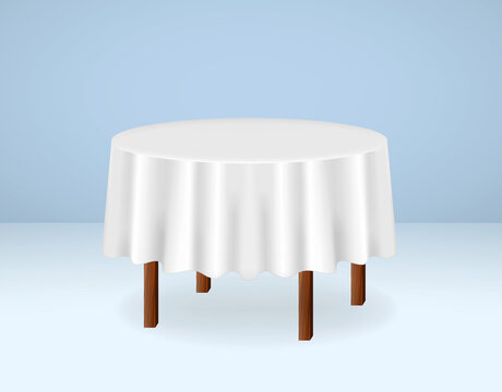 set of realistic wood round table isolated or dining table with white tablecloth or wooden round dining table. eps vector