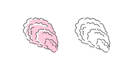 Oyster icon linear vector. Oyster shell logo symbol set in color and black.
