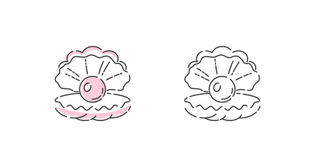 Pearl icon linear vector. Pearl shell logo symbol set in color and black.