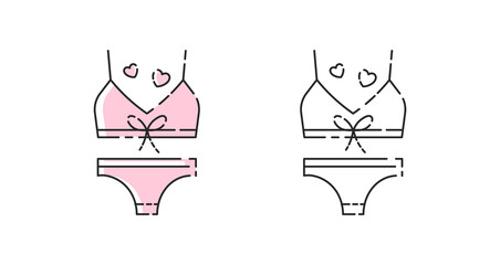 Swimsuit icon linear vector. Women swimsuit logo symbol set in color and black.