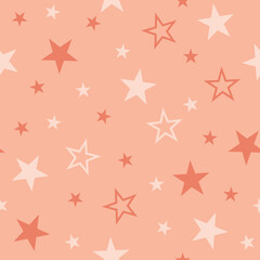 Seamless Background Pattern with Peach and Coral Scattered Stars vector illustration. Adventure. Journey.