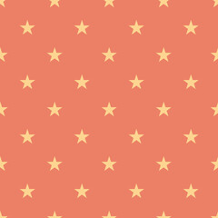 Seamless Background Pattern with Yellow Stars on Coral vector illustration. Adventure. Journey.