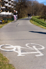 bike lane with sign of bicycles in city