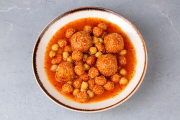 Traditional delicious Turkish foods; Bulgur soup (Turkish name; Anali Kizli, icli kofte)