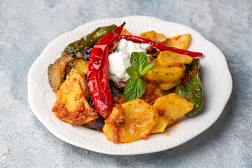 Turkish style mixed vegetable fried with yoghurt (Yogurtlu Karisik Kizartma)