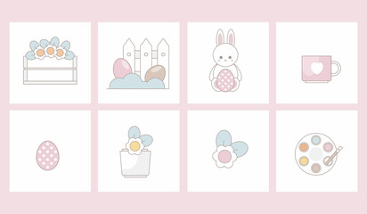 Spring Holiday Decor with cute elements. Cute flat cartoon characters. Perfect for scrapbooking, greeting card, poster, tag, party invitation, sticker set.