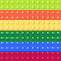 Seamless pattern with trendy game pop it, simple dimple. Rainbow fidget toy. Colorful antistress background. Doodle style. Bubbles popping square shape