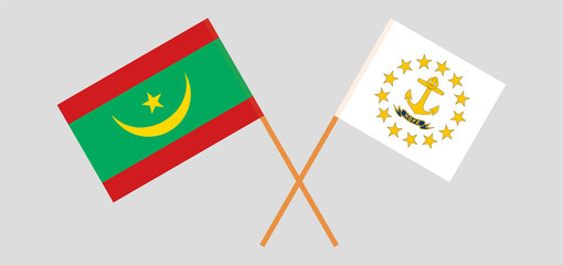 Crossed flags of Mauritania and the State of Rhode Island. Official colors. Correct proportion
