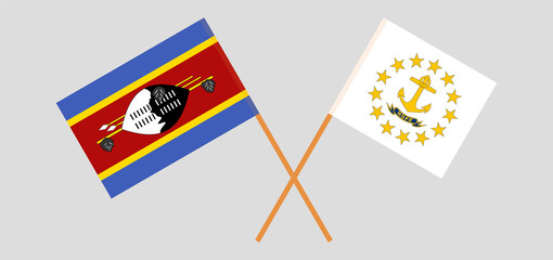 Crossed flags of Eswatini and the State of Rhode Island. Official colors. Correct proportion