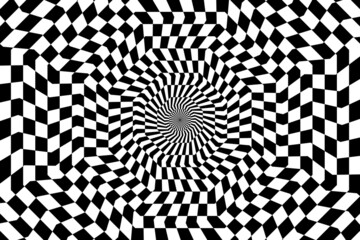 Vector abstract checkered background. Simple  illustration with optical illusion, op art.