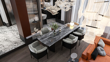 dining room table, dining room interior, dining room interior with table, dining table pendant lamp