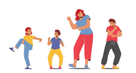 Obraz premium Happy Family Celebrate Home Party Concept. Woman with Children Dance Isolated on White Background. Mom with Kids Leisure