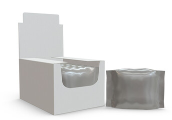 3D rendering - High resolution image of display box with pillow bag  Isolated on a white background...