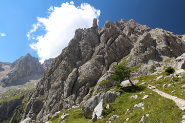 Mountain massif in a sunny day. Valle Ombretta, Italian Alps.