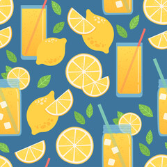 Lemon and lemonade summer seamless pattern, vector