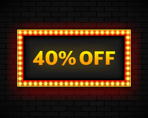 Discount 40 percent sale light bulbs boxes retro design banner. Vector illustration.