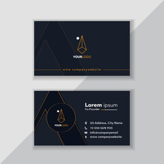 Modern Creative and Clean Business Card Template. Luxury business card design template. Elegant dark back background with abstract golden wavy lines shiny. 