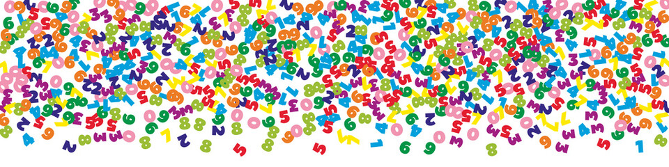 Falling colorful numbers. Math study concept with flying digits. Divine back to school mathematics banner on white background. Falling numbers vector illustration.