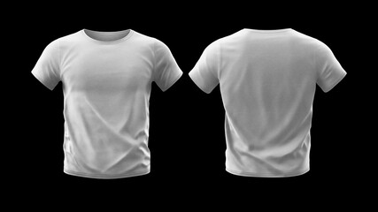 Front and back views of white t-shirt on black background - 3D illustration - t-shirt mockup