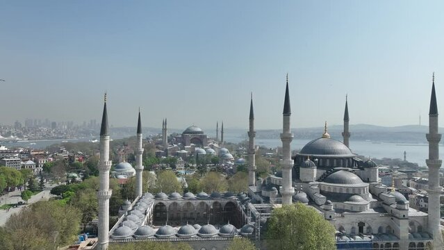 Blue Mosque and Hagia Sophia Mosque Drone Video, Fatih Istanbul Turkey