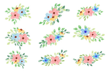 Fototapeta na wymiar set of flowers pastel color watercolor