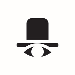 spy icon logo, silhouette of black abstract eye and hat vector illustrations