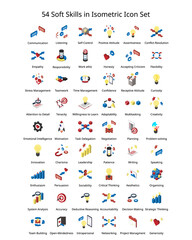 transferable skills or top soft skill for  working and add in resume in isometric icon set