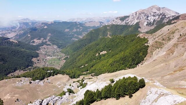 Panorama Mountain Landscape and Lepushe Valley in Prokletije National Park, Montenegro and Albania - Aerial
