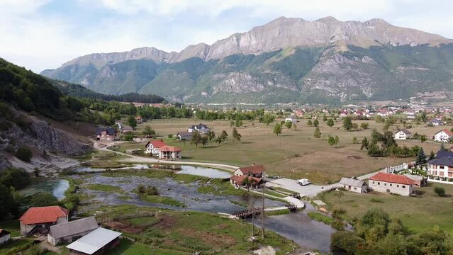 Gusinje Valley and Ali Pasha Springs near Prokletije National Park, Montenegro - Aerial Forward