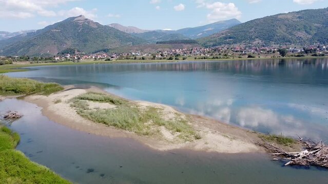 Natural Landscape and Water Lilies at Lake Plav, Montenegro - Reversing Aerial