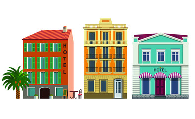 set of vector buildings of hotel.