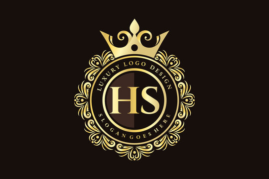 HS Initial Letter Gold calligraphic feminine floral hand drawn heraldic monogram antique vintage style luxury logo design Premium Vector