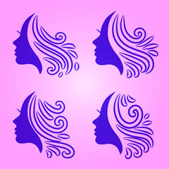 Beauty hair salon and spa logo set with portrait illustration of a beautiful woman.