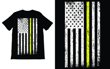 Dispatch Thin Yellow Line American Flag T-Shirt Vector Design.