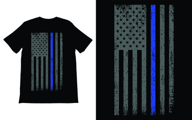 Thin Blue Line America Flag Police Lives Matter T-Shirt Vector Design, Blue Lives Matter, Back The Blue T-shirt, 