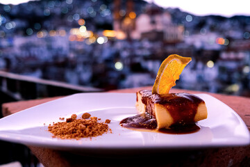 Photo of a dessert with out of focus background in Taxco, Guerrero, Mexico. Latin America.